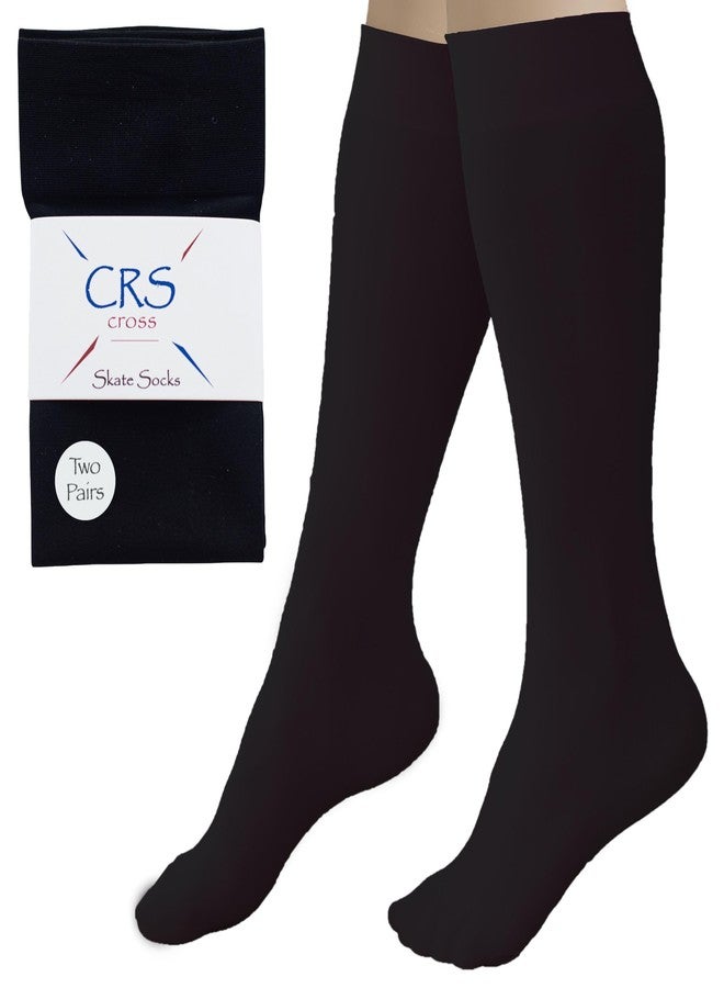 CRS Cross Figure Skating Socks (2 Pair) Premium Knee High Tights for Ice Skates, Footed Skate Sock, Ice Skating and Dance (Biellmann Black) - Image 1